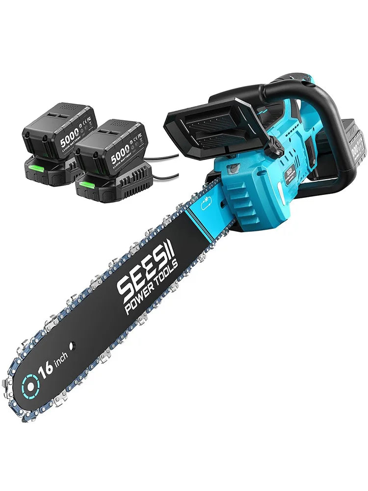 SEESII 40V 18Inch Brushless Chainsaw With Automatic Oiler 2200W Cordless Electric Saw Garden Woodworking Cutting Tool For Makita 18v Battery Pin