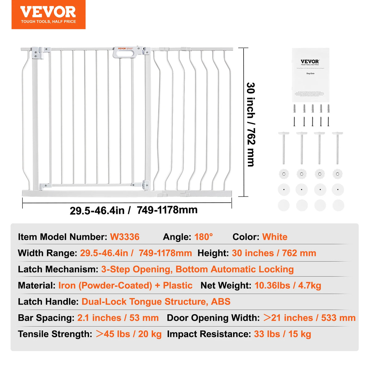 SucceBuy Baby Gate 28/30/36 Inches High Dog Gate Easy Step Walk Thru Child Pet Security Pressure Mount Kit Wall Cups Doorways