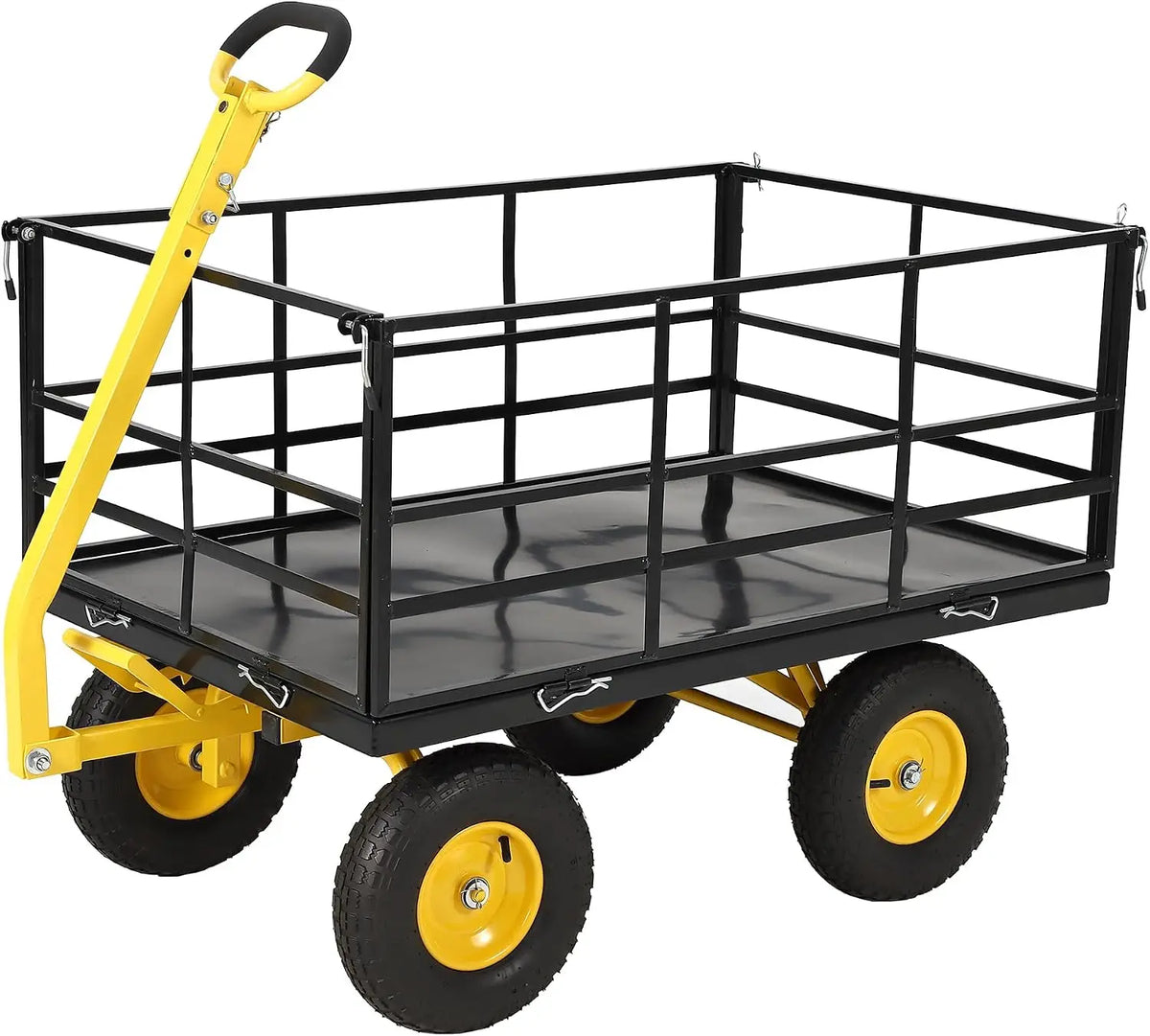 1500-lb Capacity Steel Mesh Garden Cart – Folding Utility Wagon with Removable Sides, Heavy-Duty Wheels for Soil, Tools, and Plants