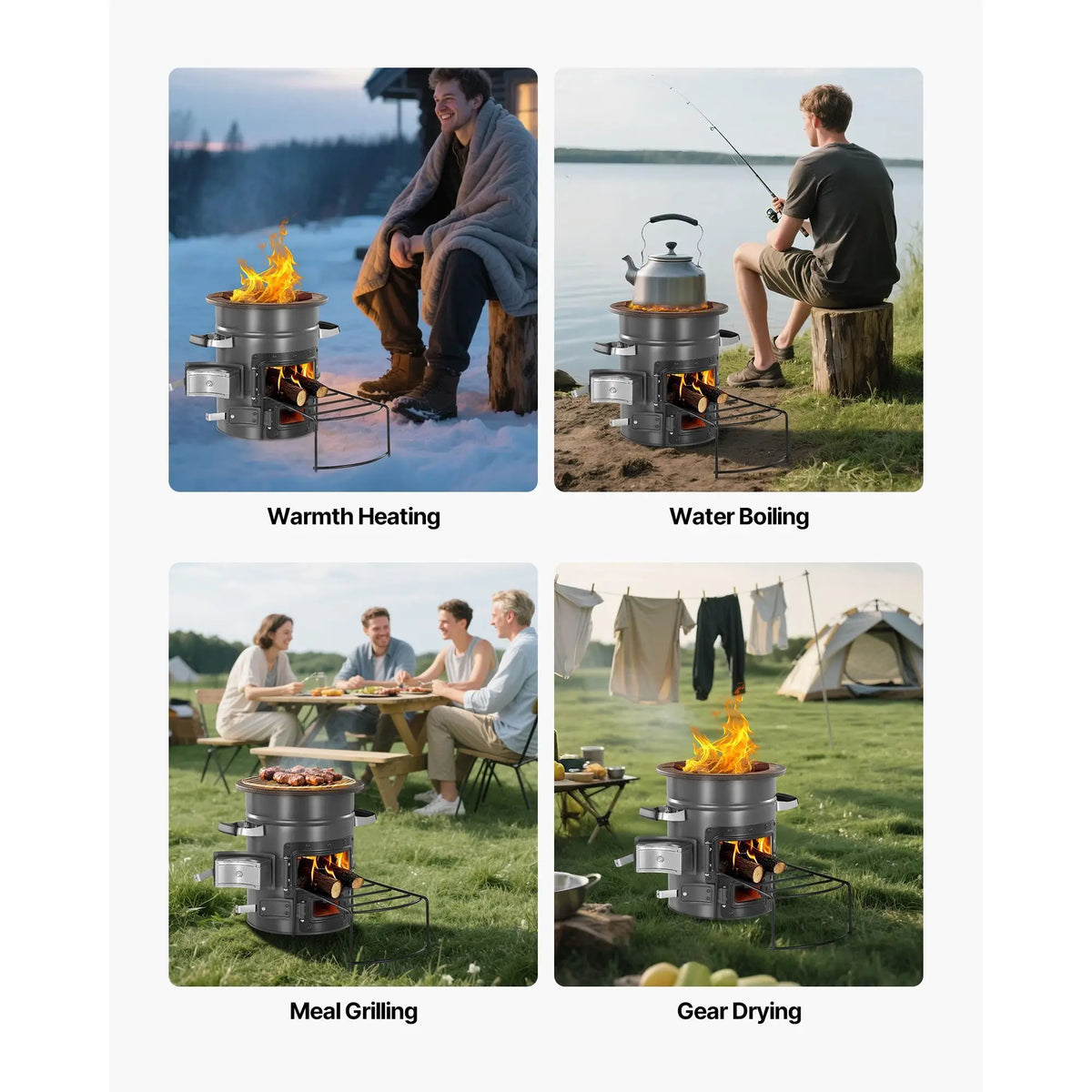 Camping Rocket Stove, Wood Burning Portable Rocket Stove with Carrying Bag for Backpacking, SPCC Steel, Double Door, Burn Twigs, Sticks or Charcoals for Outdoor Cooking, Backyard, Camp Cooking