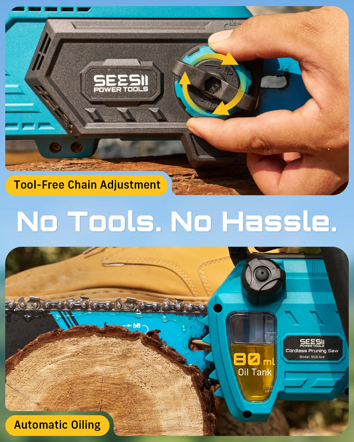 SEESII 40V 18Inch Brushless Chainsaw With Automatic Oiler 2200W Cordless Electric Saw Garden Woodworking Cutting Tool For Makita 18v Battery Pin