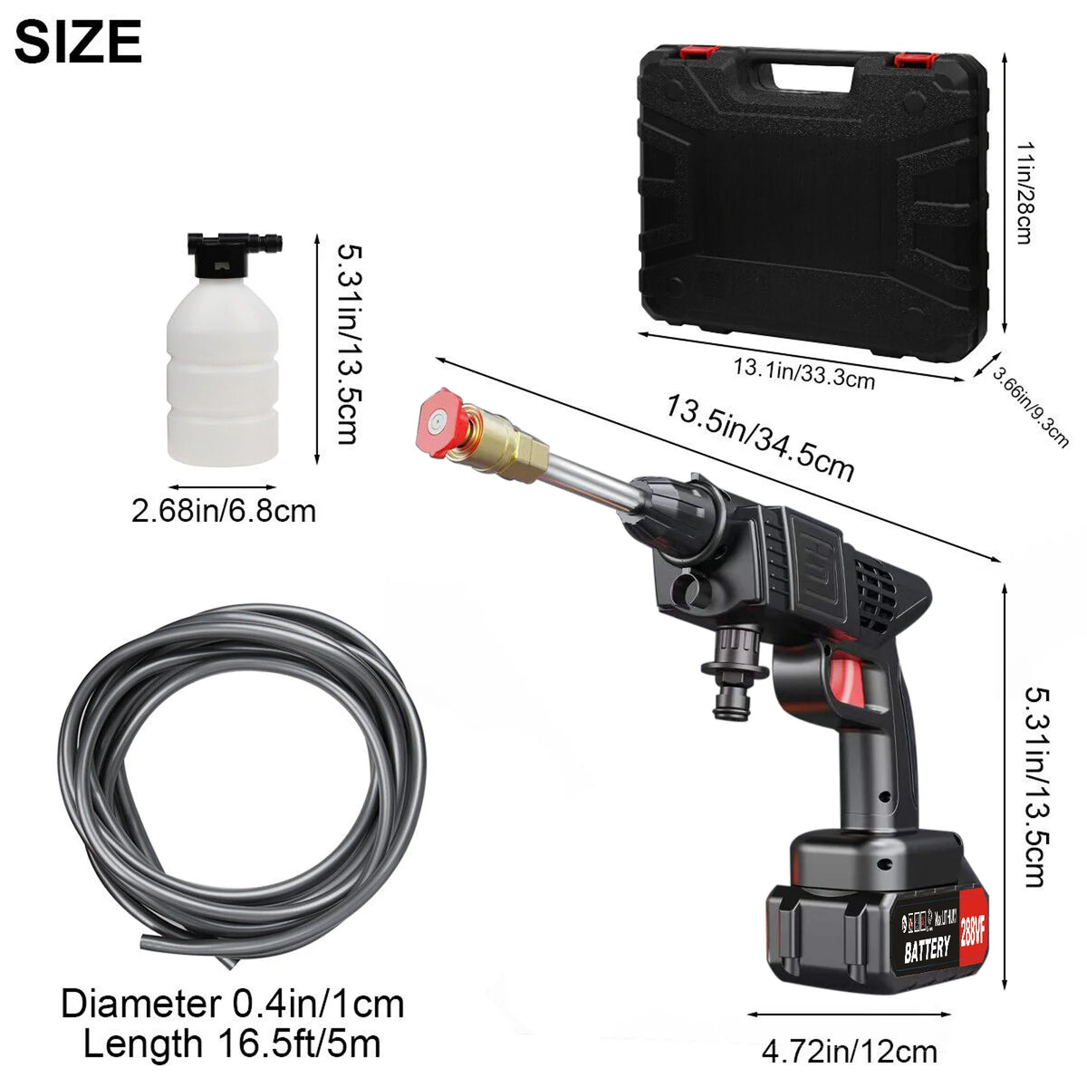 Cordless Pressure Washer Electric High Pressure Power Car Washer Gun 450w Two1200mah Battery and Charger for Car Garden Home