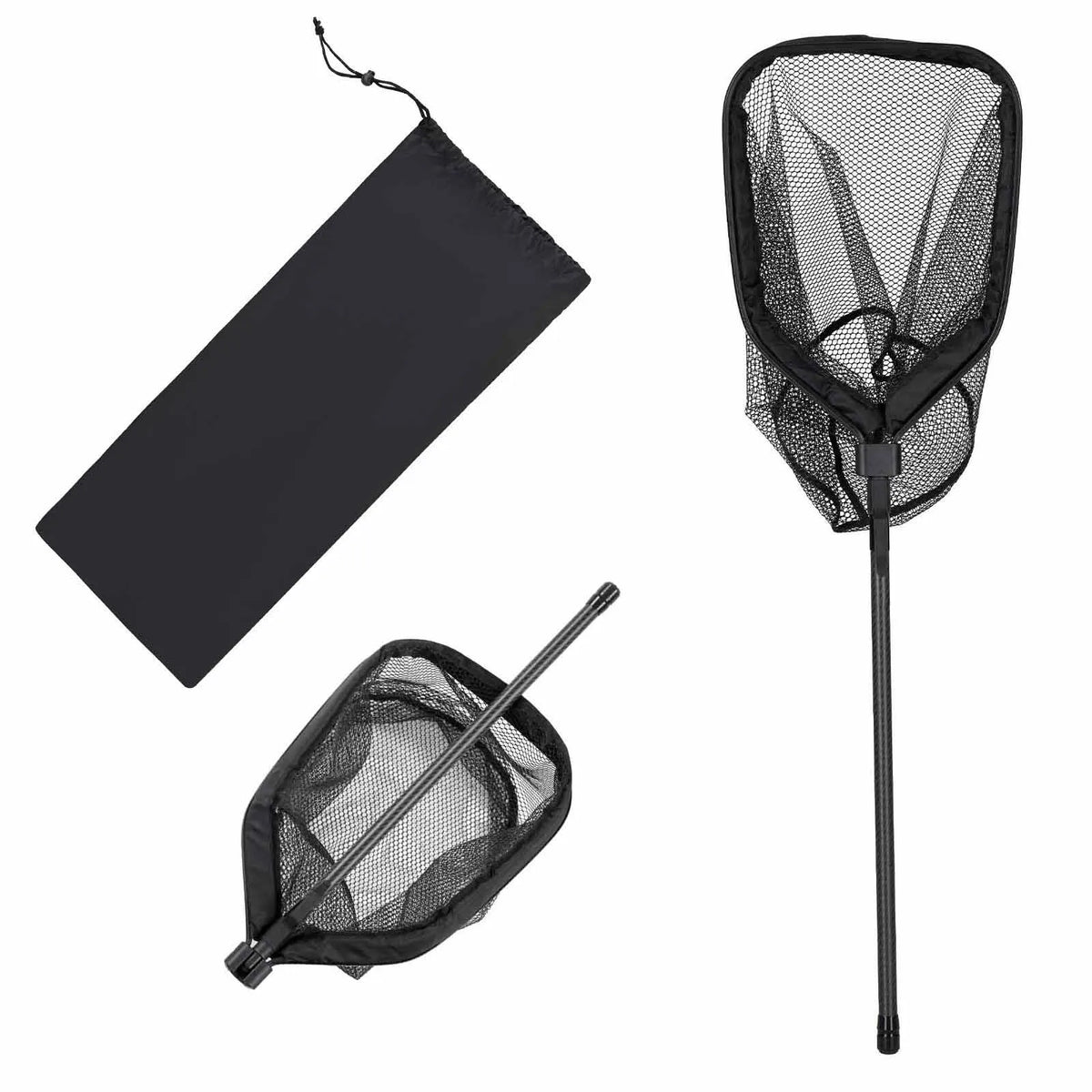 SucceBuy Fishing Net Foldable Landing Nets with Telescopic Handle Lightweight Carbon Fiber/6063 Aluminum Fish Gear for Boat Pond