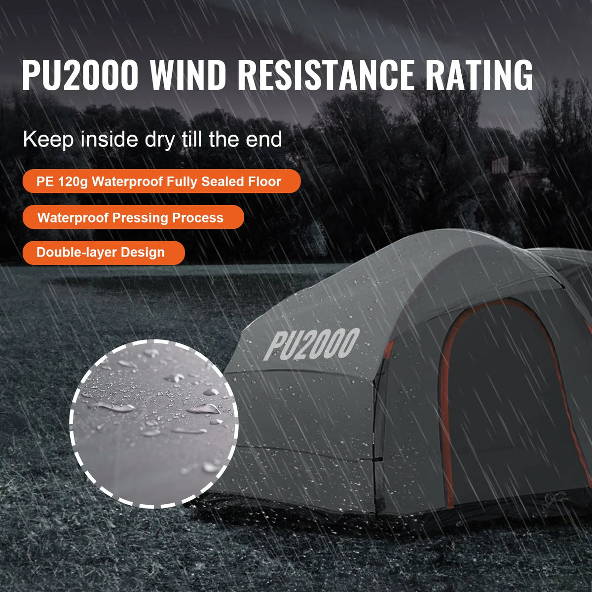 VEVOR SUV Camping Tent8'-8'SUV Tent Attachment for Camping PU2000mm Double Layer Truck Tent Rear Tent for Van Hatch Tailgate
