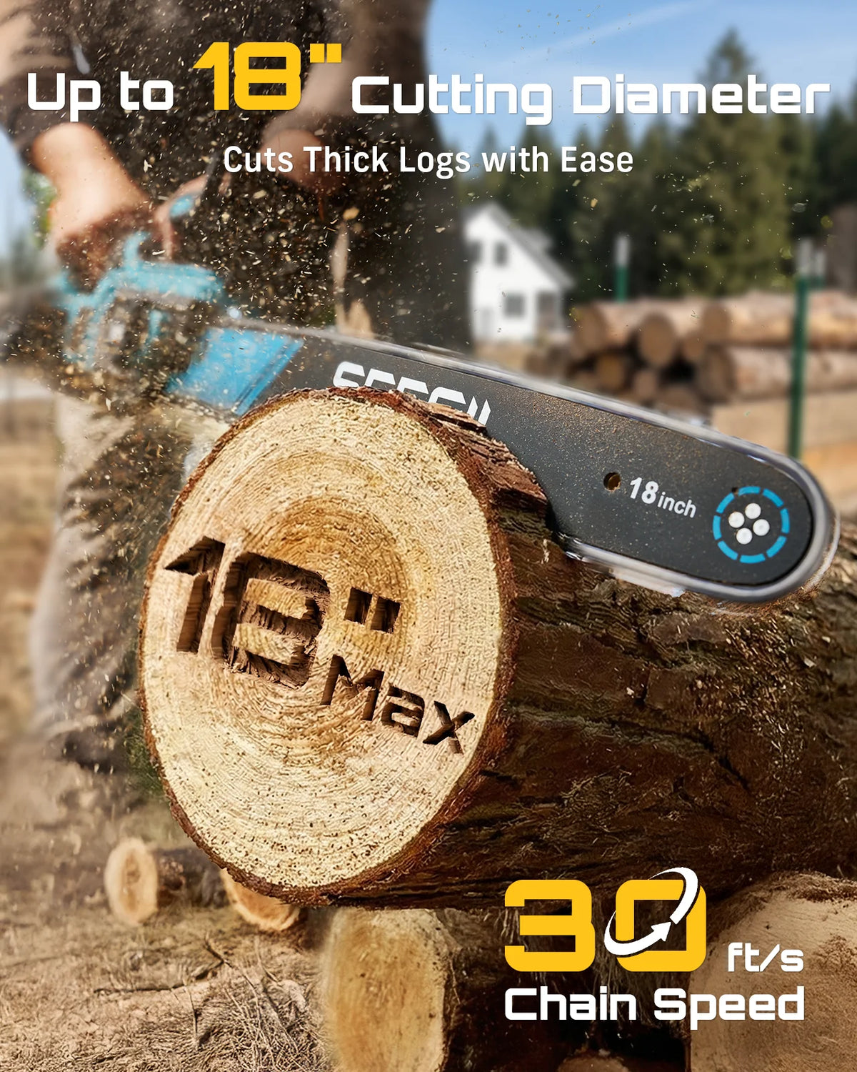SEESII 40V 18Inch Brushless Chainsaw With Automatic Oiler 2200W Cordless Electric Saw Garden Woodworking Cutting Tool For Makita 18v Battery Pin