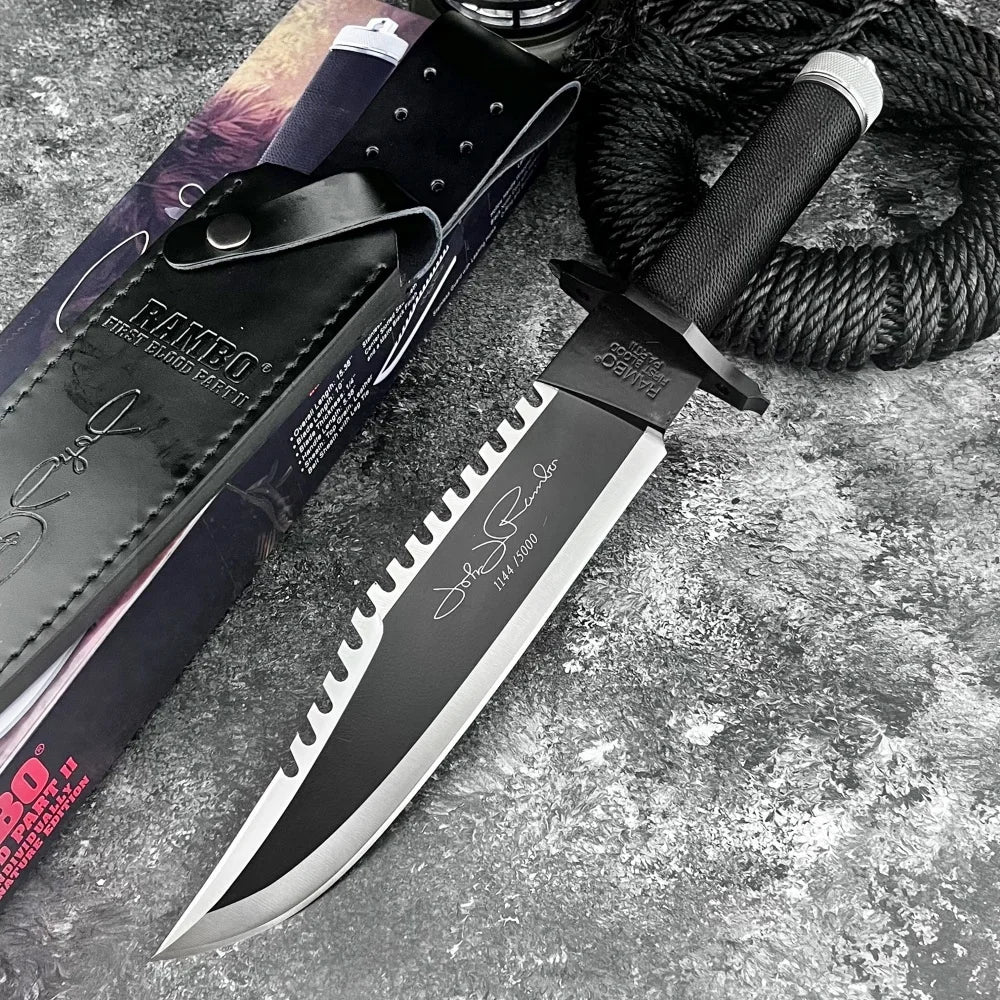 RAMBO Fixed Blade Knife 9Cr18Mov Blade Outdoor Hunting Survival Defense Tactical Combat Cutting Durable Camping Knife Men's Gift