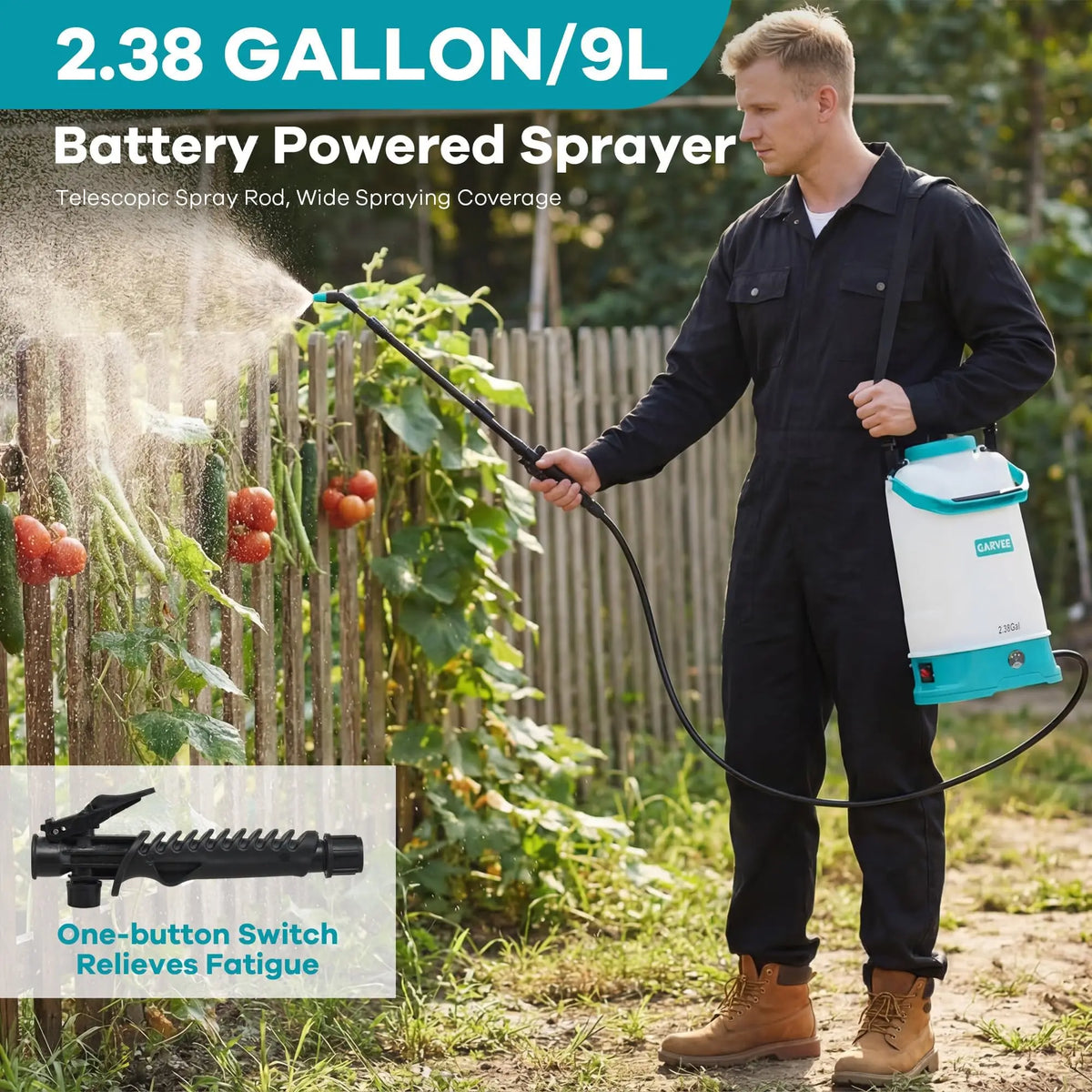 12V Battery Powered Garden Sprayer 1.32/1.85/2.38 Gal, Electric Lawn Weed Sprayer With 0-60 PSI, Wand & Shoulder Strap