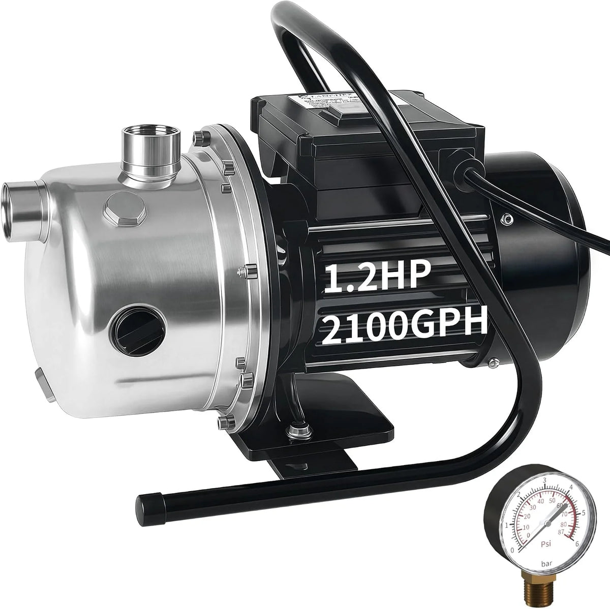 LANCHEZ Shallow Well Pump 1/2-1.6 HP 960-2100 GPH, Stainless Steel 115V Water Transfer Garden Irrigation Booster Jet Pump for Home Garden Lawn Farm