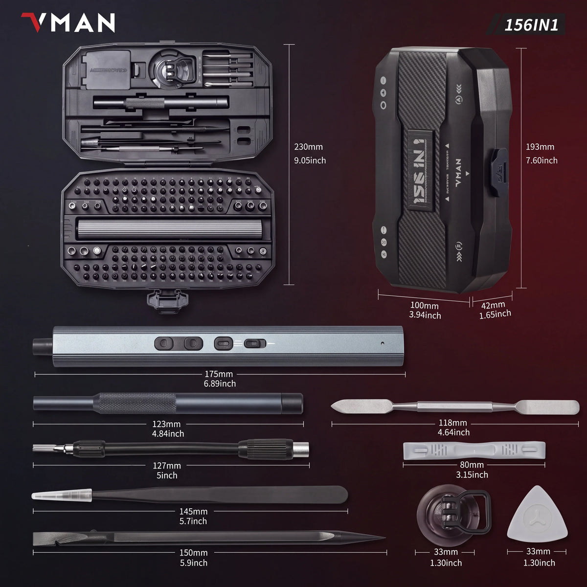 VMAN 156-in-1 Mini Electric Screwdriver Set Precision Repair Tools with Magnetic Phillips Screw Driver Bits for iPhone PC Watch Camera