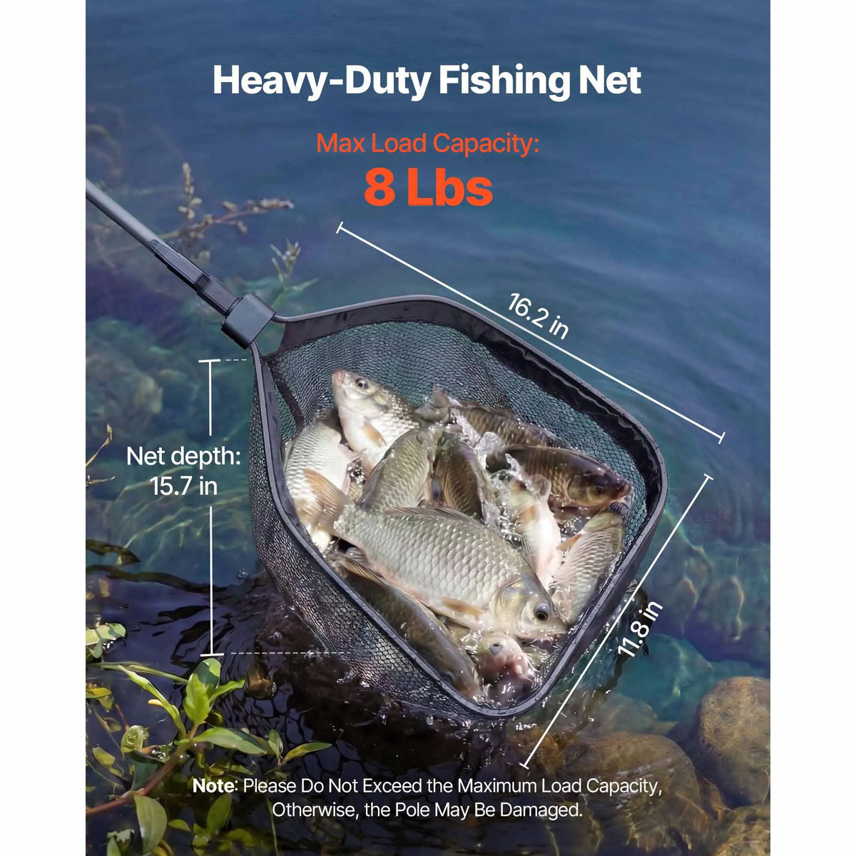 SucceBuy Fishing Net Foldable Landing Nets with Telescopic Handle Lightweight Carbon Fiber/6063 Aluminum Fish Gear for Boat Pond
