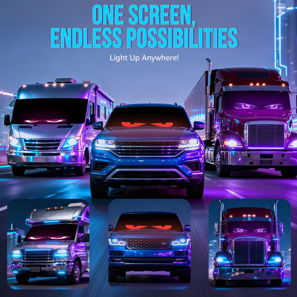 Howdot Devil's Eye High-Brightness LED Windshield Display, Programmable LED Matrix Panel, Ojos Led Para Carro, USB-Powered with Remote & App Control for Sedans, SUVs & Medium Trucks