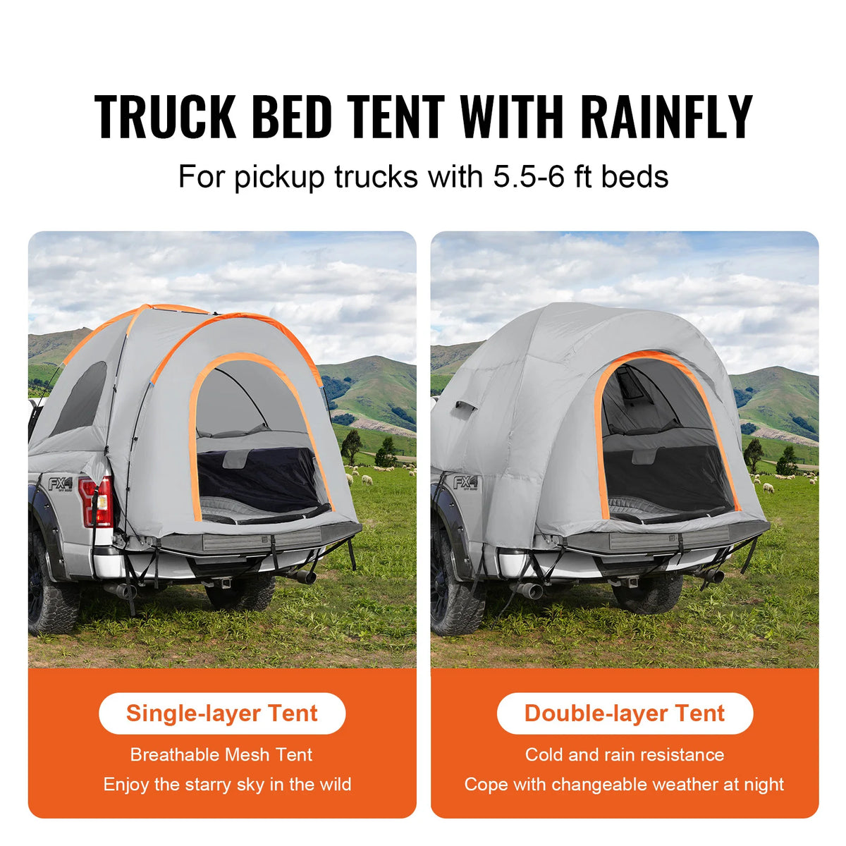 VEVOR SUV Camping Tent8'-8'SUV Tent Attachment for Camping PU2000mm Double Layer Truck Tent Rear Tent for Van Hatch Tailgate