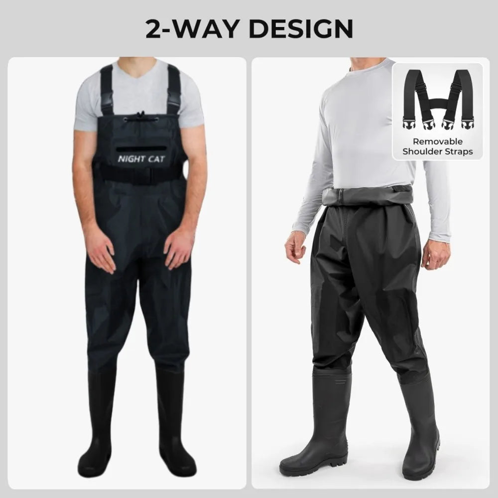 Night Cat Waterproof Fishing Waders: Hunting Chest Waders with Bootfoot and Belt For Man Woman Fishing Washing Farming Working Breathable, Lightweight, Black Sizes 6.5–13
