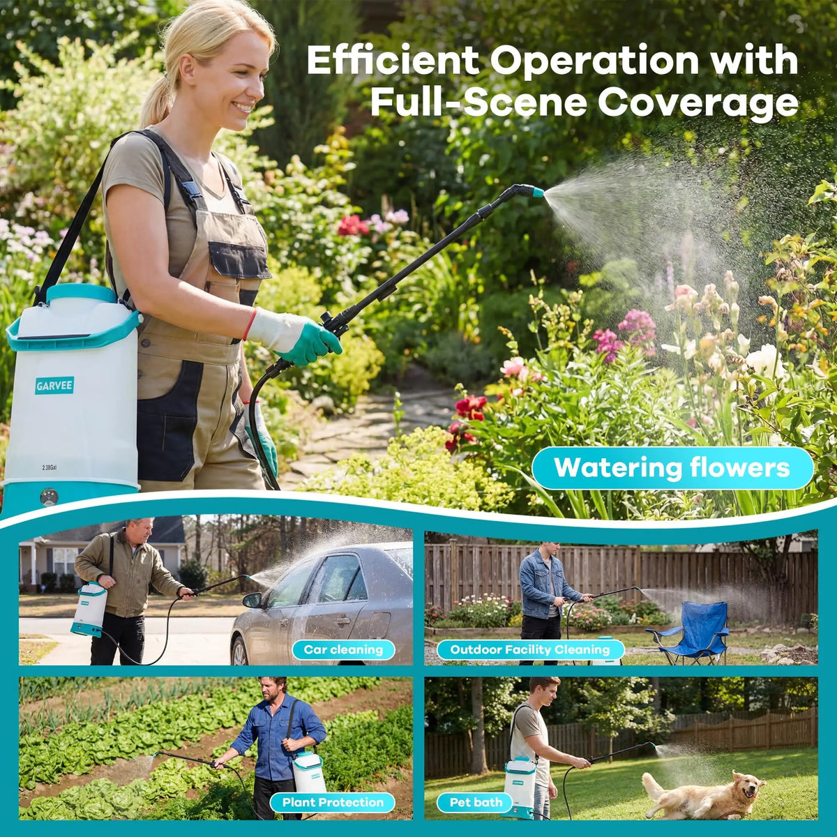 12V Battery Powered Garden Sprayer 1.32/1.85/2.38 Gal, Electric Lawn Weed Sprayer With 0-60 PSI, Wand & Shoulder Strap
