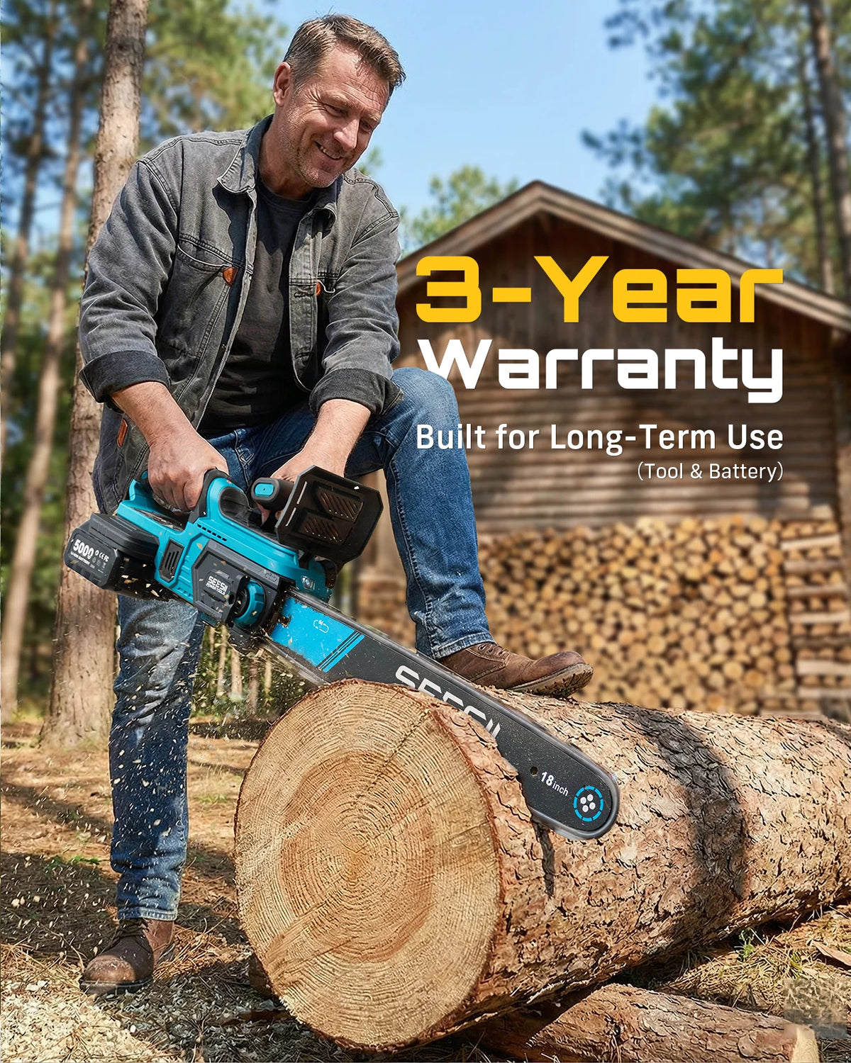 SEESII 40V 18Inch Brushless Chainsaw With Automatic Oiler 2200W Cordless Electric Saw Garden Woodworking Cutting Tool For Makita 18v Battery Pin