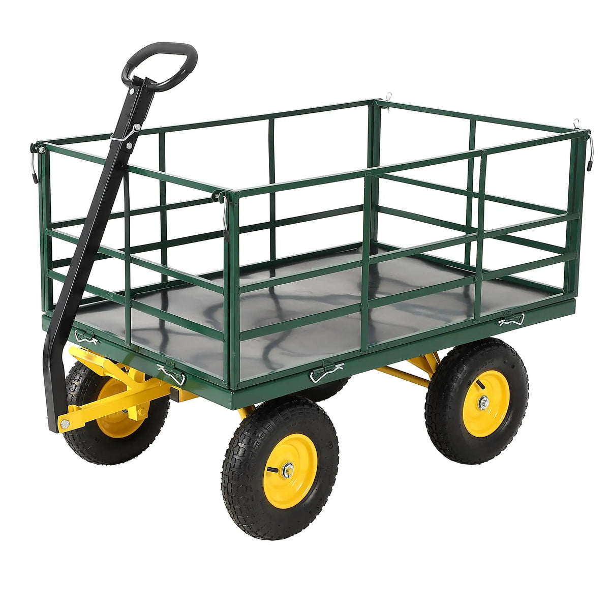 1500-lb Capacity Steel Mesh Garden Cart – Folding Utility Wagon with Removable Sides, Heavy-Duty Wheels for Soil, Tools, and Plants
