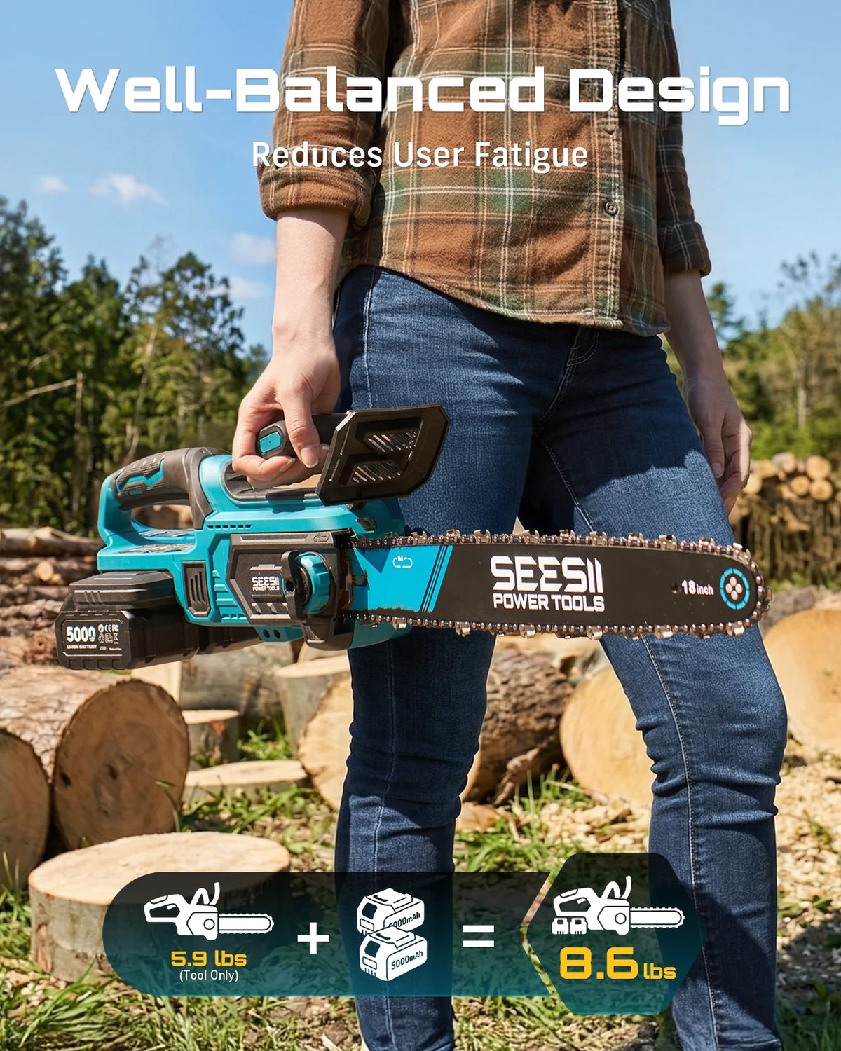 SEESII 40V 18Inch Brushless Chainsaw With Automatic Oiler 2200W Cordless Electric Saw Garden Woodworking Cutting Tool For Makita 18v Battery Pin