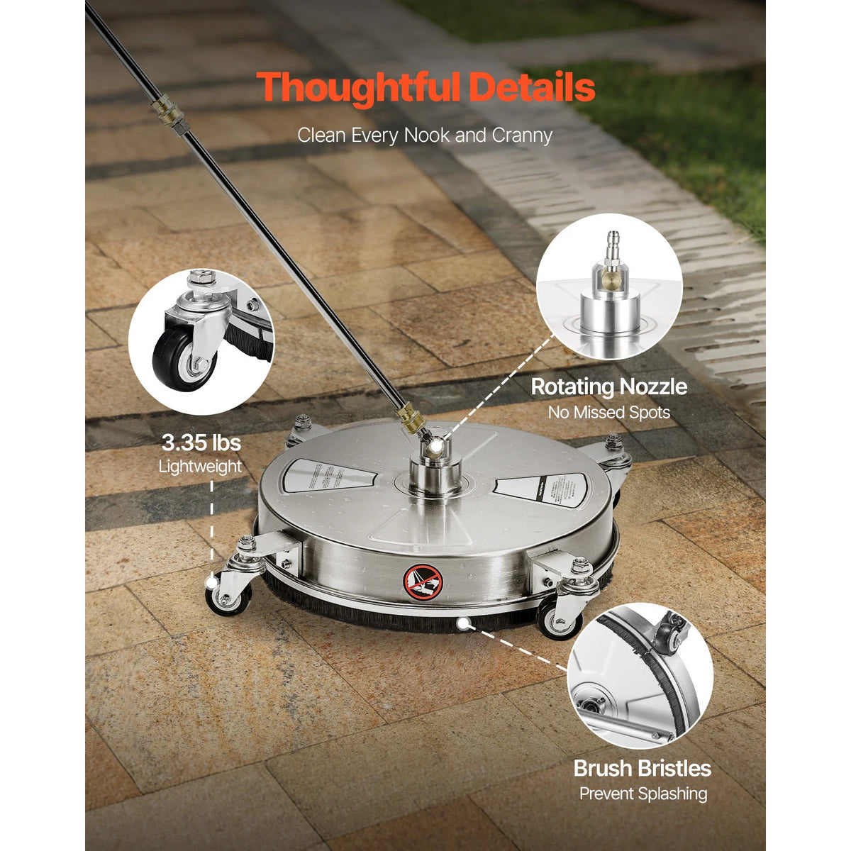 SucceBuy Pressure Washer Surface Cleaner PE/Stainless Steel Pressure Washer Attachments with 4 Wheels for Concrete Patio Deck