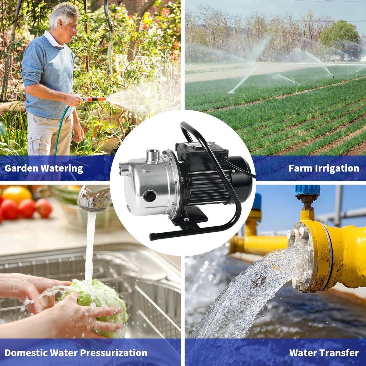 LANCHEZ Shallow Well Pump 1/2-1.6 HP 960-2100 GPH, Stainless Steel 115V Water Transfer Garden Irrigation Booster Jet Pump for Home Garden Lawn Farm