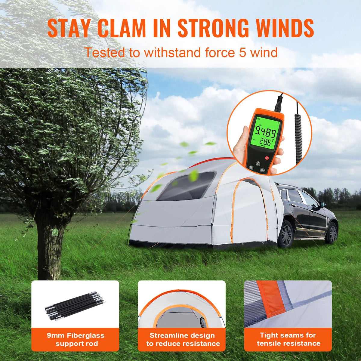 VEVOR SUV Camping Tent8'-8'SUV Tent Attachment for Camping PU2000mm Double Layer Truck Tent Rear Tent for Van Hatch Tailgate