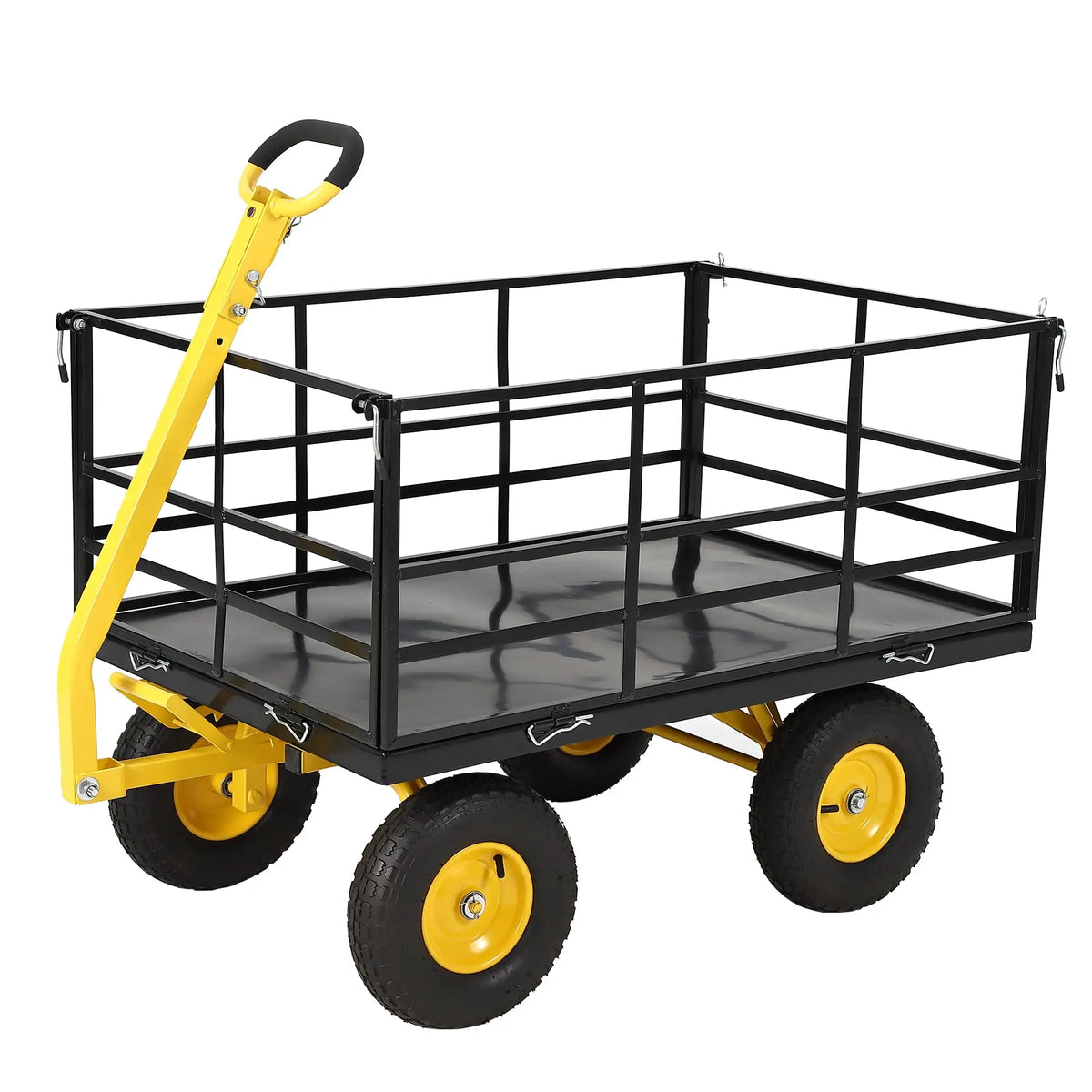1500-lb Capacity Steel Mesh Garden Cart – Folding Utility Wagon with Removable Sides, Heavy-Duty Wheels for Soil, Tools, and Plants