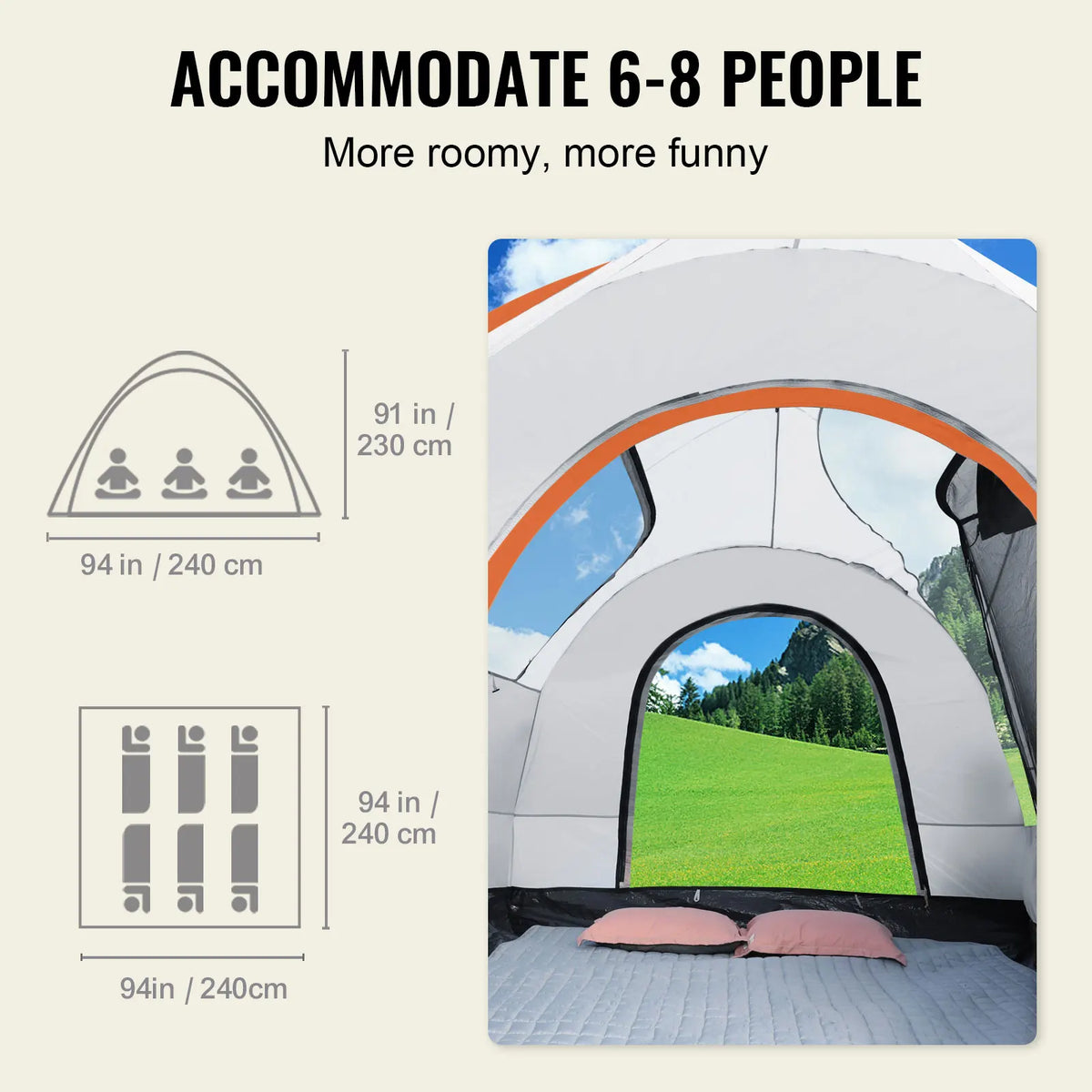 VEVOR SUV Camping Tent8'-8'SUV Tent Attachment for Camping PU2000mm Double Layer Truck Tent Rear Tent for Van Hatch Tailgate