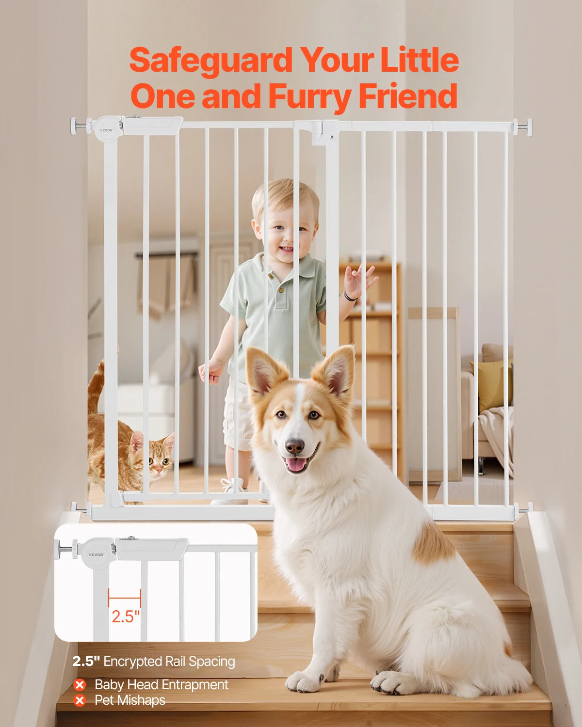 SucceBuy Baby Gate 28/30/36 Inches High Dog Gate Easy Step Walk Thru Child Pet Security Pressure Mount Kit Wall Cups Doorways