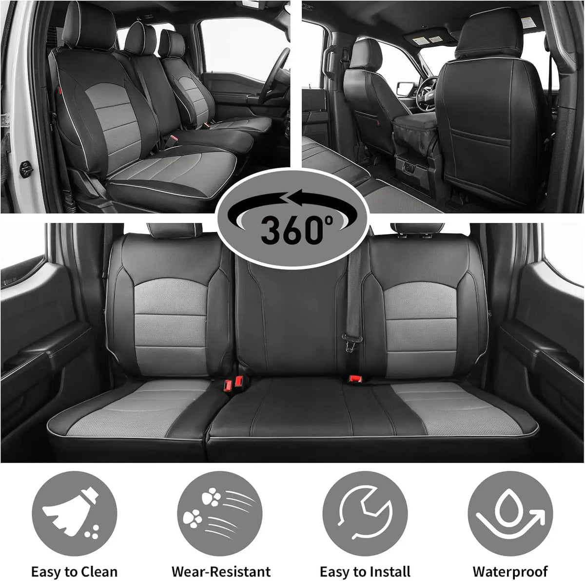 EKR F150 Seat Covers Custom Fit for Ford F150 SuperCrew 2015-2026 XL/XLT F250/F350/F450 Crewcab 2017-2026 XL/XLT Full Set Trucks Waterproof Leather Seat Protectors