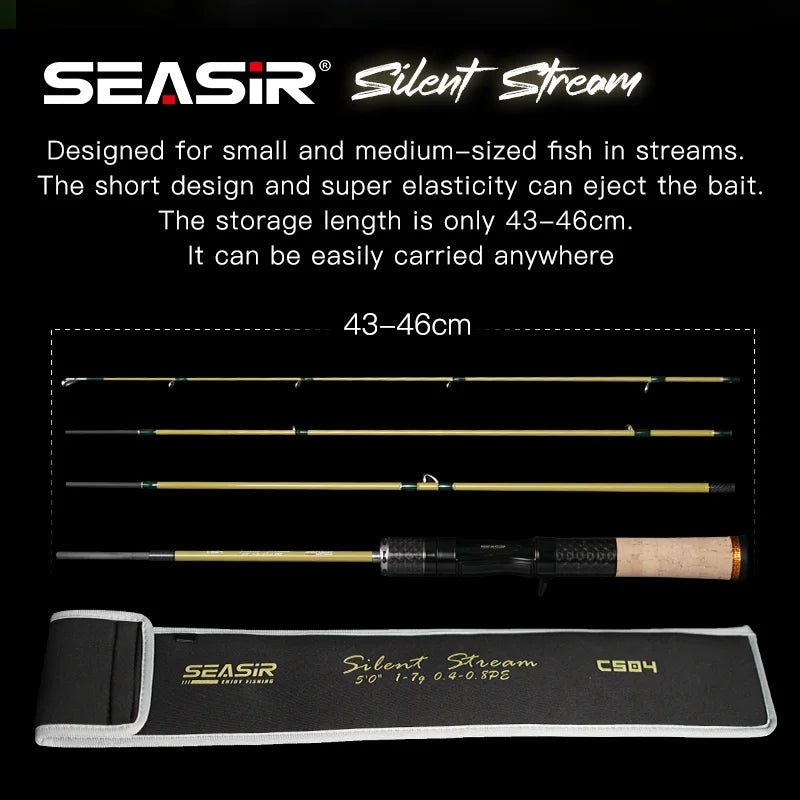 Seasir Silent Stream Spining Baitcasting Fishing Rod Carbon Fiber UL Power 1.53/1.65M Spinning Casting Lure Rods 4 Sections