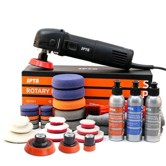 SPTA Mini Polishing Machine Buffer Rotary Polisher Kit Superpolish with 1/2/3 Inch Detail Polishing Pad Backing Plate for Auto Detailing