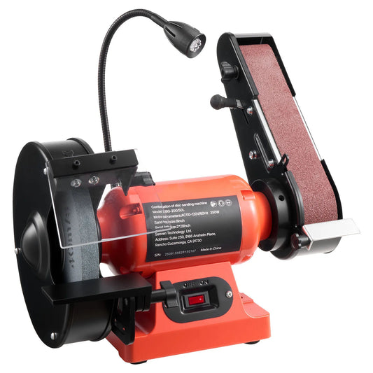 SucceBuy 8" Bench Grinder & 2" x 28" Belt Sander Combo 350W Professional Sanding Machine with LED Work Light for Metalworking
