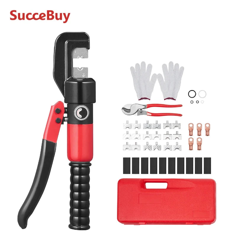 SucceBuy AWG12-2/0 Crimping Tool Copper And Aluminum Terminal Battery Lug Hydraulic Crimper,with a Cutting Pliers, Gloves