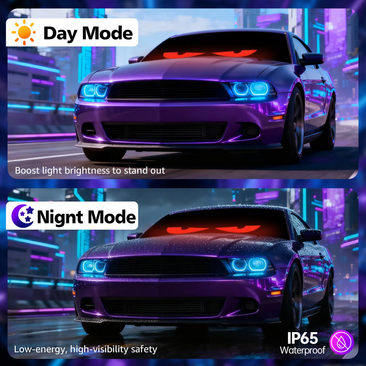 Howdot Devil's Eye High-Brightness LED Windshield Display, Programmable LED Matrix Panel, Ojos Led Para Carro, USB-Powered with Remote & App Control for Sedans, SUVs & Medium Trucks