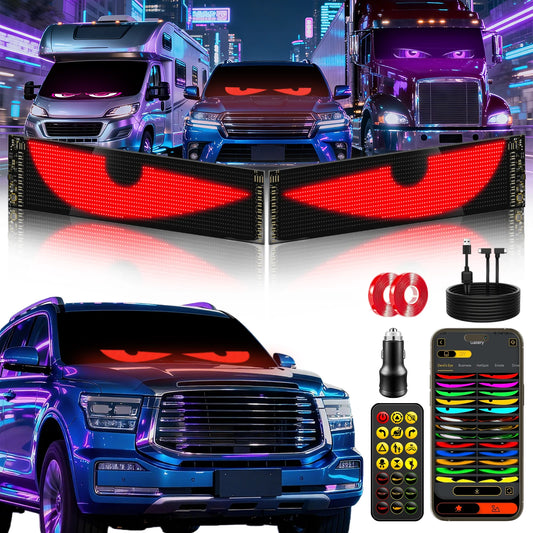Howdot Devil's Eye High-Brightness LED Windshield Display, Programmable LED Matrix Panel, Ojos Led Para Carro, USB-Powered with Remote & App Control for Sedans, SUVs & Medium Trucks