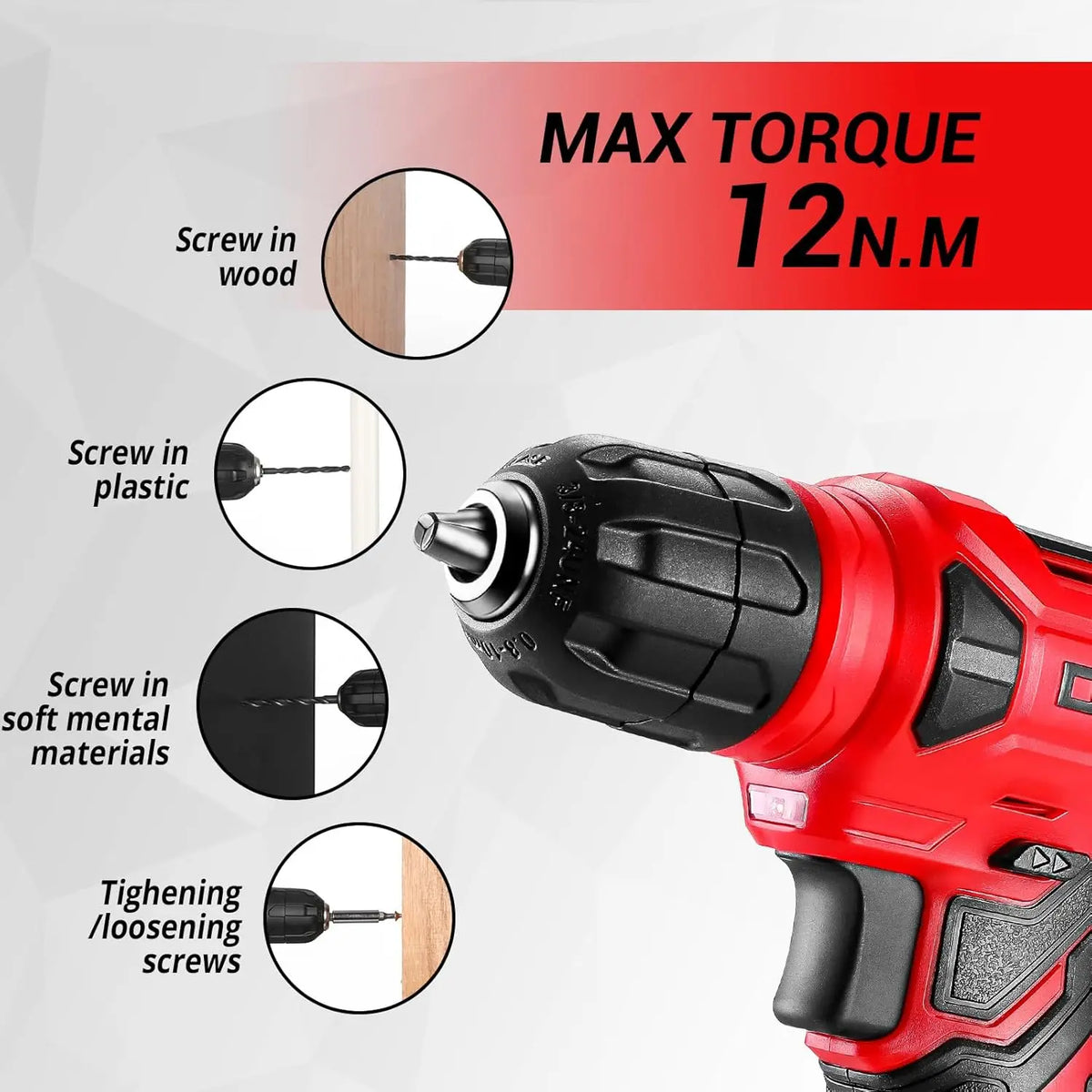 DEKO Drill Set Tool Set with 8V Red Cordless Drill, Home Tool Kit with Drill, Hand Tool Kits for Women 126 Piece