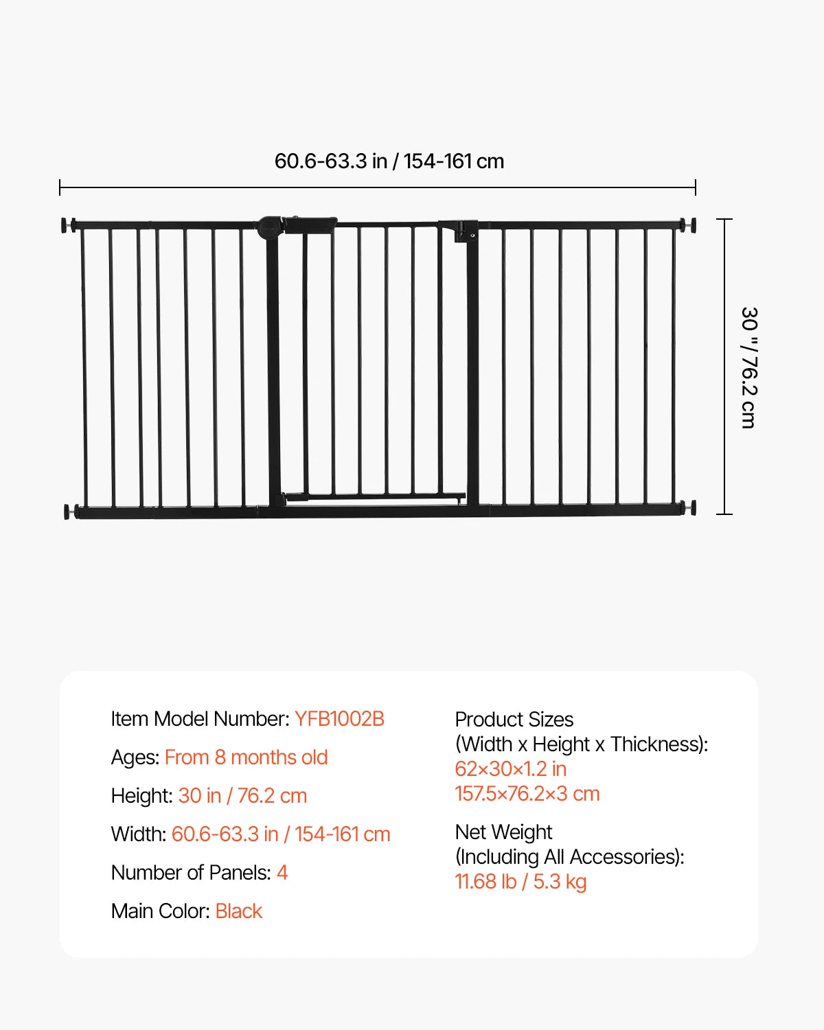 SucceBuy Baby Gate 28/30/36 Inches High Dog Gate Easy Step Walk Thru Child Pet Security Pressure Mount Kit Wall Cups Doorways