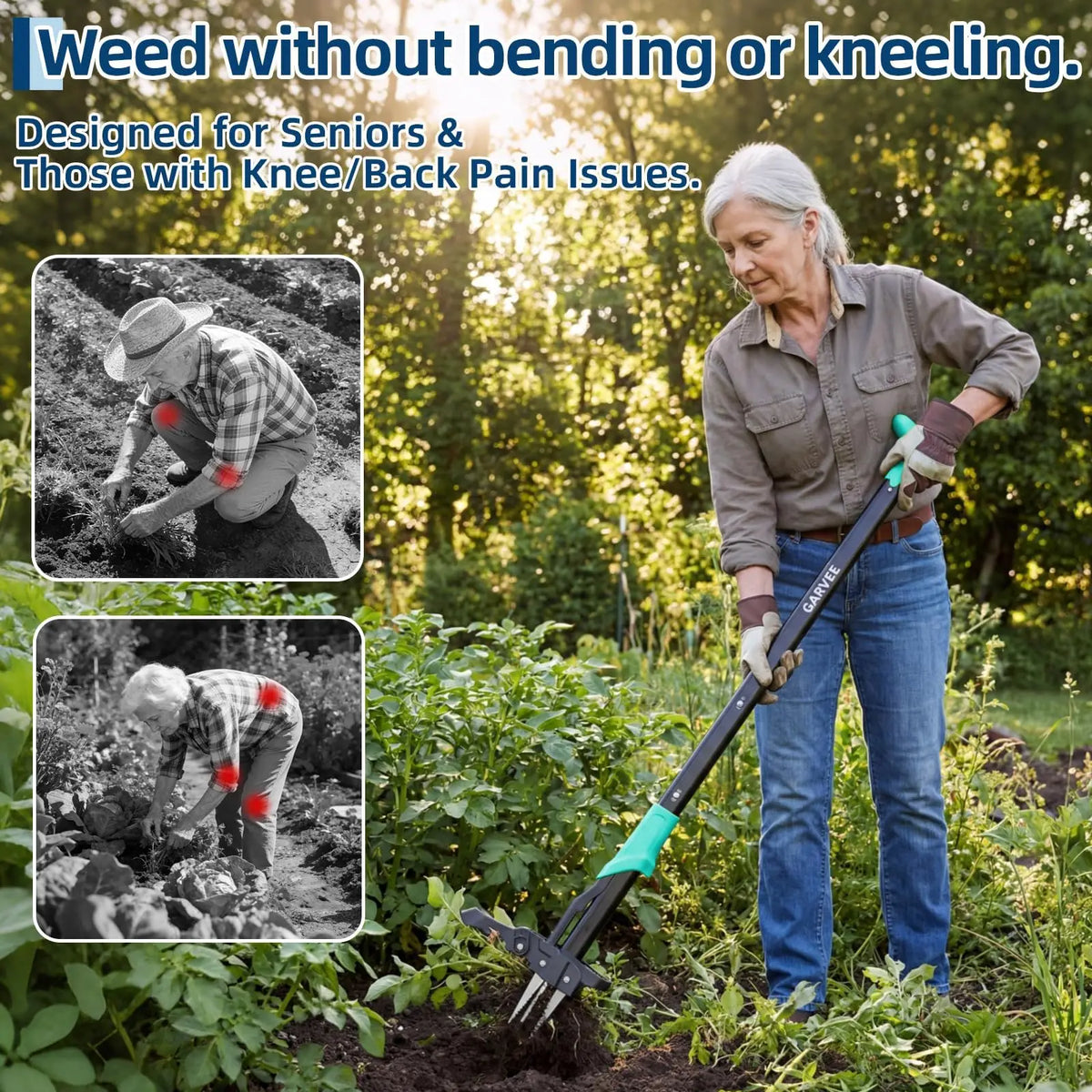 Long Handle Stand Up Weed Puller,No Bending, Easy Eject–Removes Weeds Effortlessly, Sturdy Foot Pedal & Lightweight Aluminum Weeding Tool,Back Saving Garden Gifts for Seniors