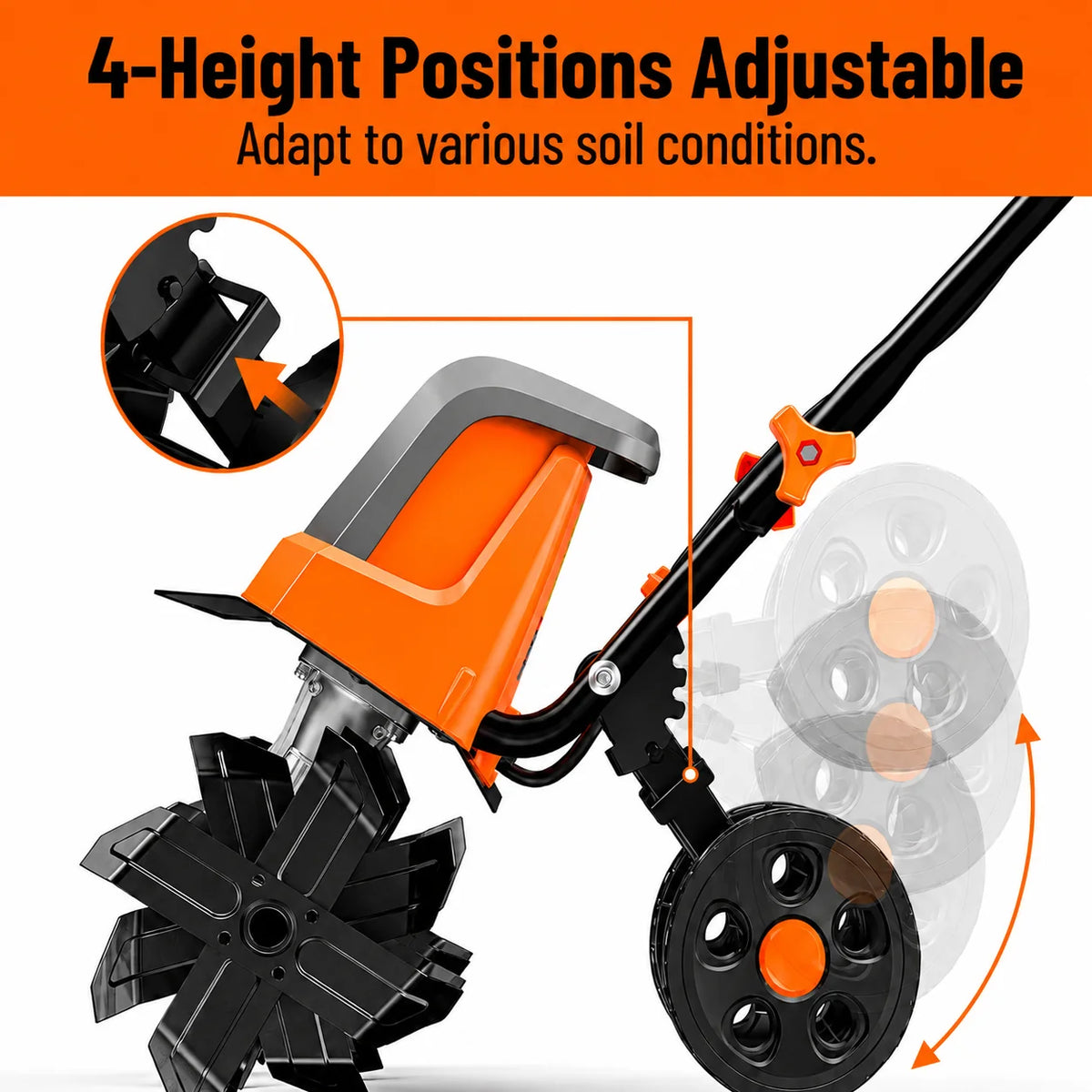 DOVAMAN 18-Inch Electric Garden Tiller 15-Amp Corded Cultivator, 9-Inch Depth, 4-Position Wheels, Foldable Handle