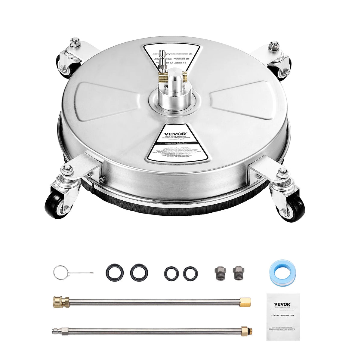 SucceBuy Pressure Washer Surface Cleaner PE/Stainless Steel Pressure Washer Attachments with 4 Wheels for Concrete Patio Deck