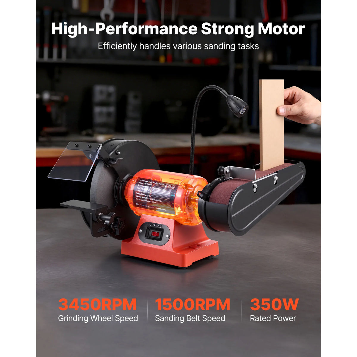 SucceBuy 8" Bench Grinder & 2" x 28" Belt Sander Combo 350W Professional Sanding Machine with LED Work Light for Metalworking