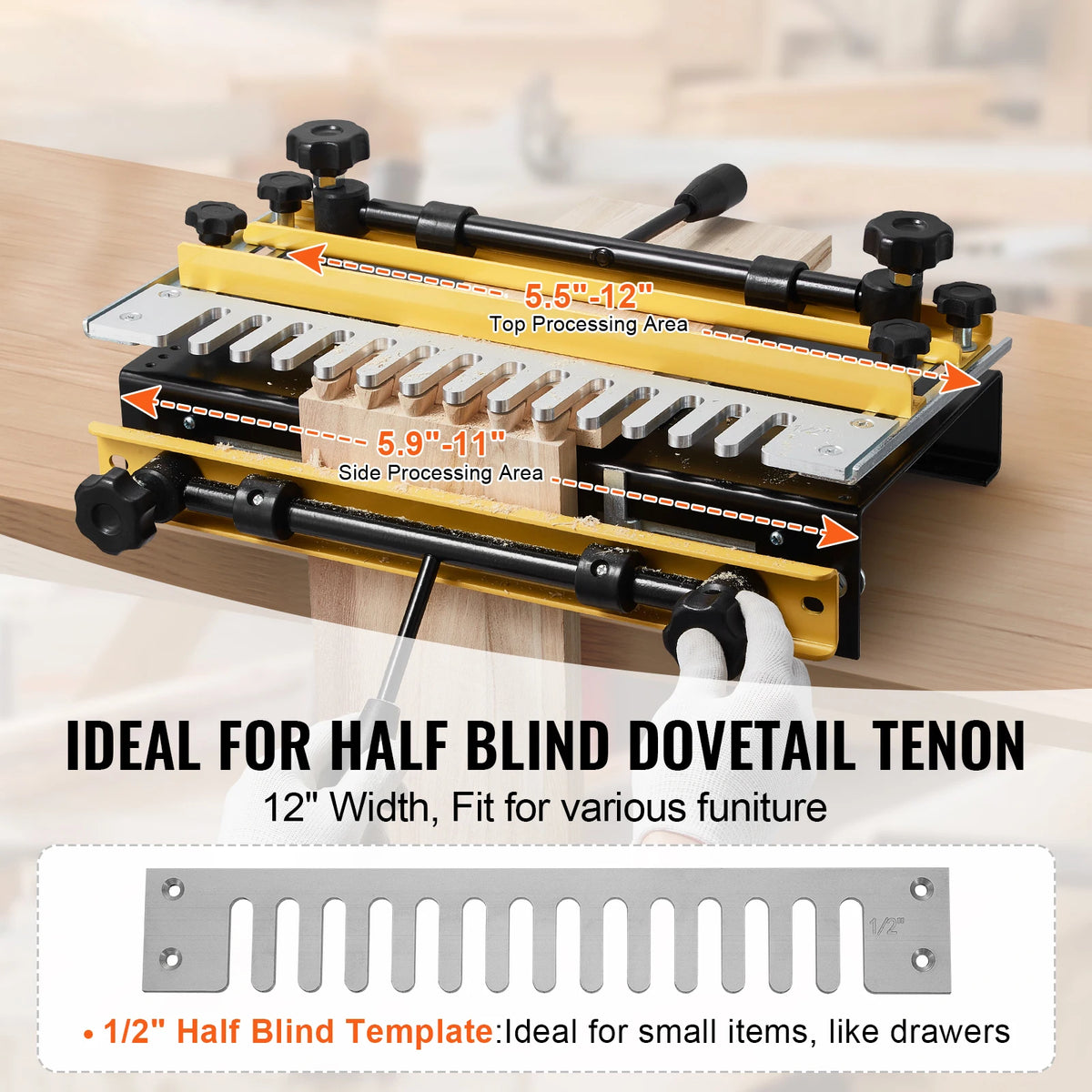 VEVOR Dovetail Jig 12 in Width Dove Tailing Router Jigs with Router Bit & Template Woodworking Tools for Wood Cabinet Making