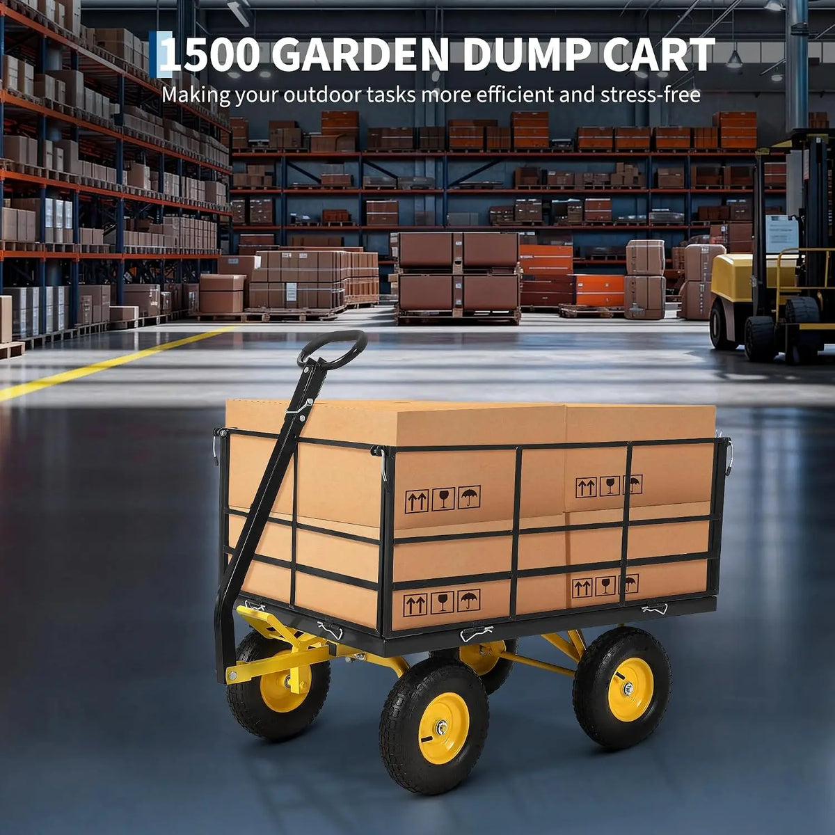 1500-lb Capacity Steel Mesh Garden Cart – Folding Utility Wagon with Removable Sides, Heavy-Duty Wheels for Soil, Tools, and Plants