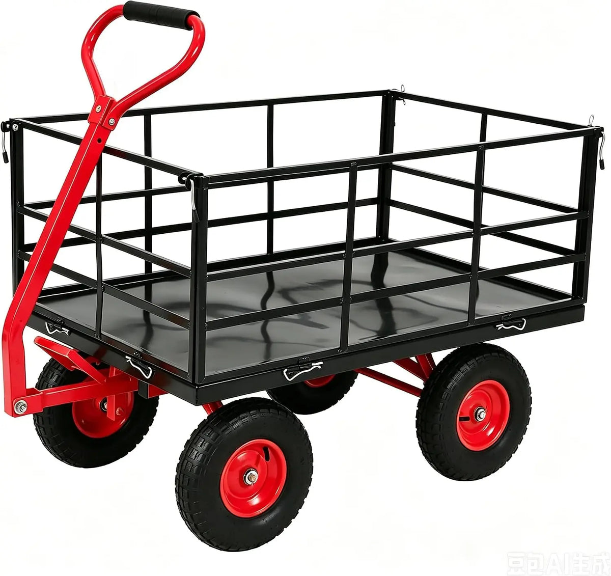 1500-lb Capacity Steel Mesh Garden Cart – Folding Utility Wagon with Removable Sides, Heavy-Duty Wheels for Soil, Tools, and Plants