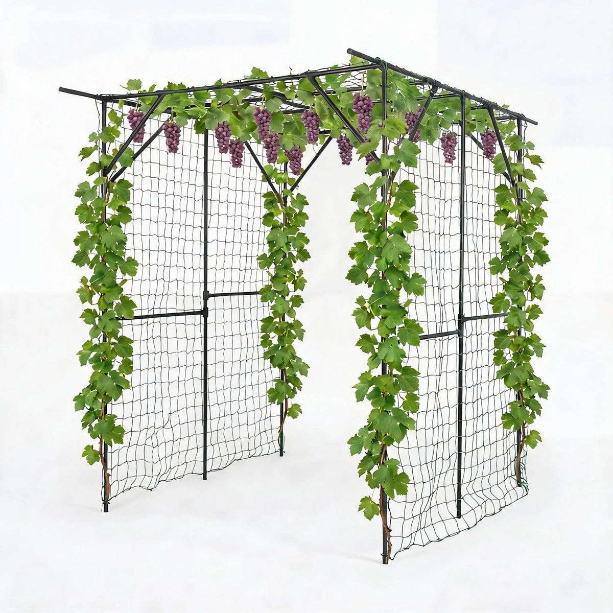 78in Metal Garden Arch Trellis With Netting For Climbing Plants, Outdoor Cucumber Tunnel Arbor For Raised Bed Backyard Walkway