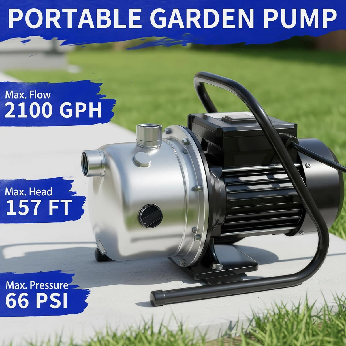 LANCHEZ Shallow Well Pump 1/2-1.6 HP 960-2100 GPH, Stainless Steel 115V Water Transfer Garden Irrigation Booster Jet Pump for Home Garden Lawn Farm