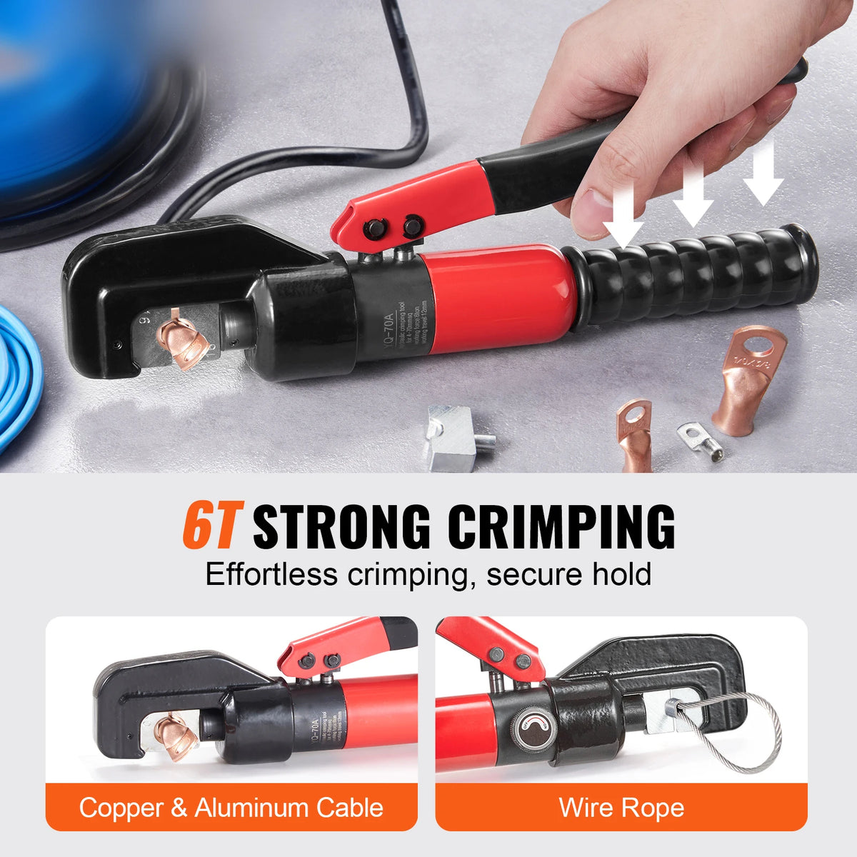 SucceBuy AWG12-2/0 Crimping Tool Copper And Aluminum Terminal Battery Lug Hydraulic Crimper,with a Cutting Pliers, Gloves