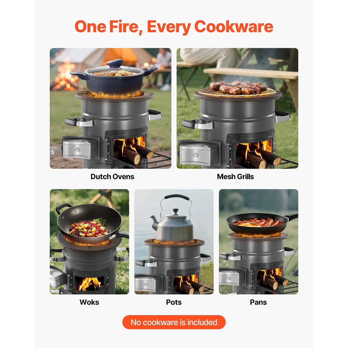 Camping Rocket Stove, Wood Burning Portable Rocket Stove with Carrying Bag for Backpacking, SPCC Steel, Double Door, Burn Twigs, Sticks or Charcoals for Outdoor Cooking, Backyard, Camp Cooking