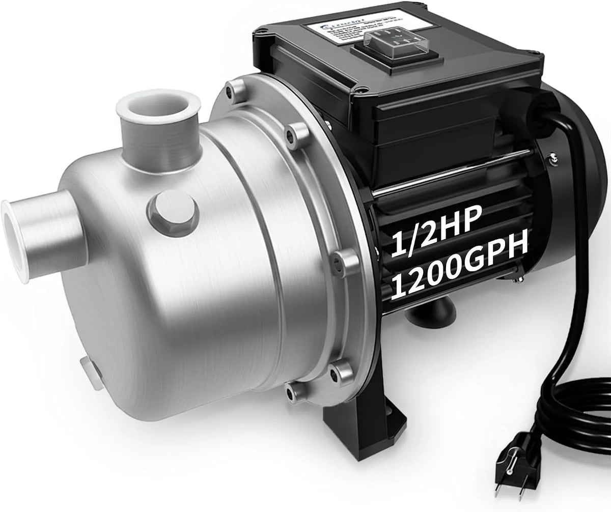 LANCHEZ Shallow Well Pump 1/2-1.6 HP 960-2100 GPH, Stainless Steel 115V Water Transfer Garden Irrigation Booster Jet Pump for Home Garden Lawn Farm