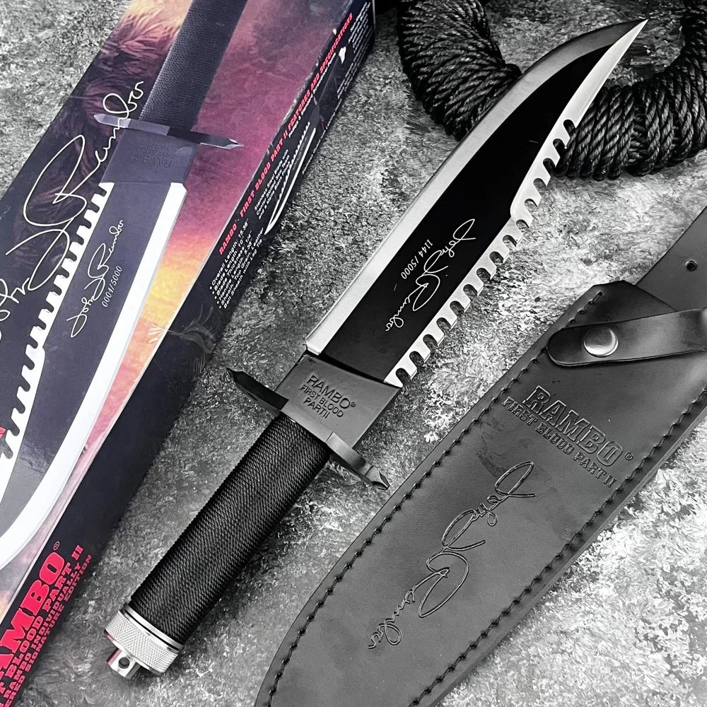 RAMBO Fixed Blade Knife 9Cr18Mov Blade Outdoor Hunting Survival Defense Tactical Combat Cutting Durable Camping Knife Men's Gift