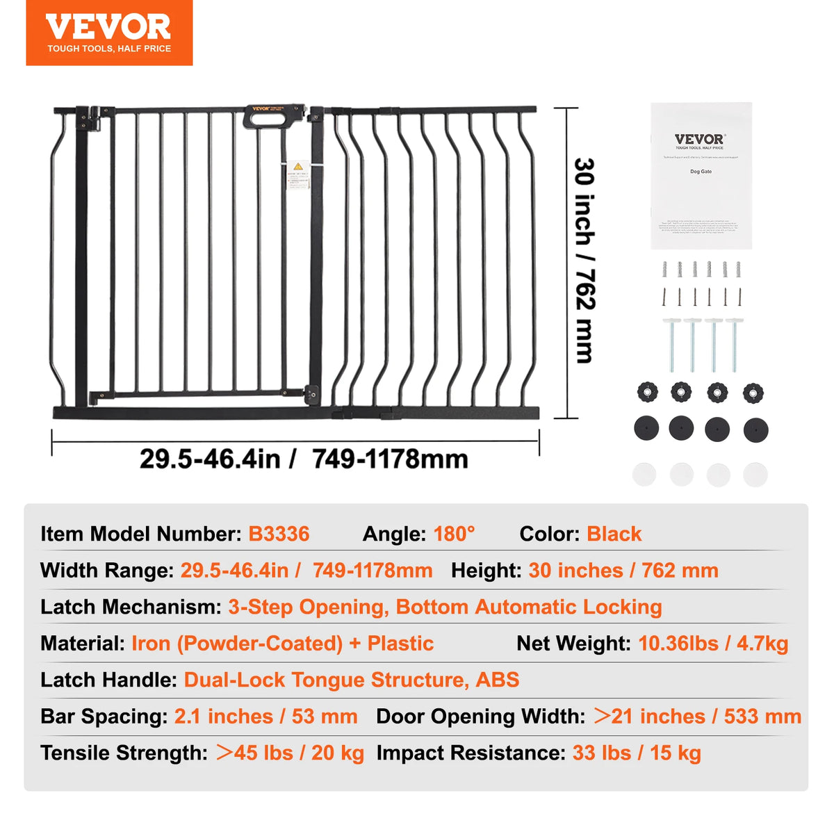 SucceBuy Baby Gate 28/30/36 Inches High Dog Gate Easy Step Walk Thru Child Pet Security Pressure Mount Kit Wall Cups Doorways